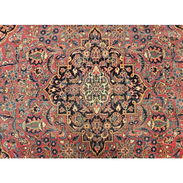 Vintage Persian Kashan Rug, Hand-Knotted Wool & Cotton, Floral Pattern, Red & Navy, 4x6 For Sale - Image 15 of 18