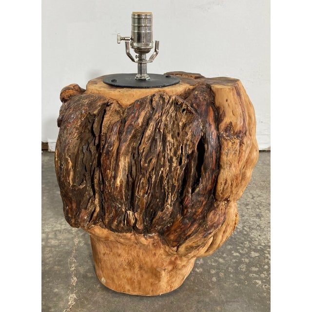 Brown Vintage Knotty Burled Wood Table Lamp For Sale - Image 8 of 9