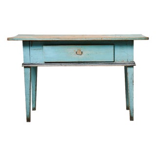 Antique Classic Folk Art Gustavian Swedish Turquoise Table with a Drawer For Sale