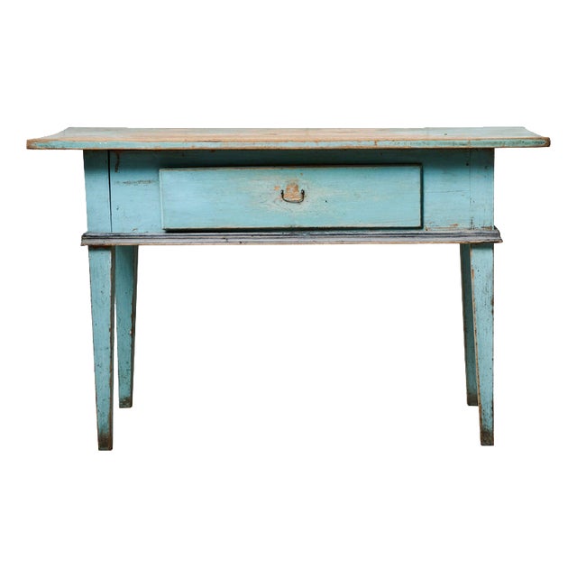 Antique Classic Folk Art Gustavian Swedish Turquoise Table with a Drawer For Sale