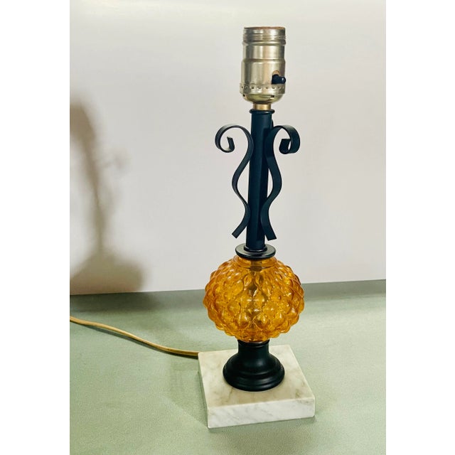 Mid 20th Century Amber Glass & Metal Scrollwork Small Table