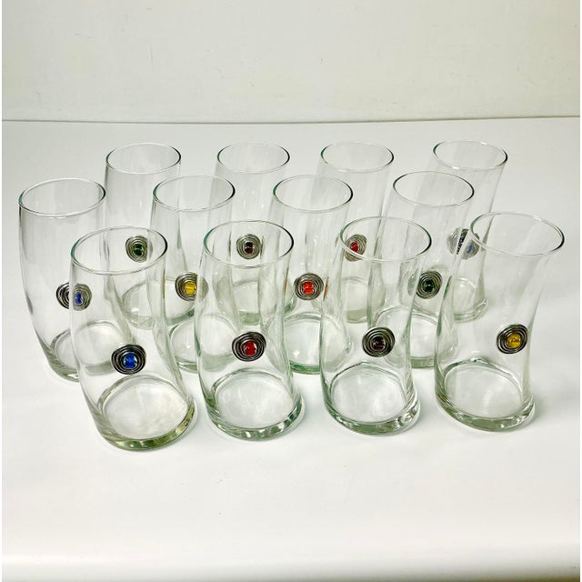 1980s Vintage Memphis Postmodern Bent Glass Sterling Medallion Tall Boy Tumblers - Set of 12 For Sale - Image 9 of 15