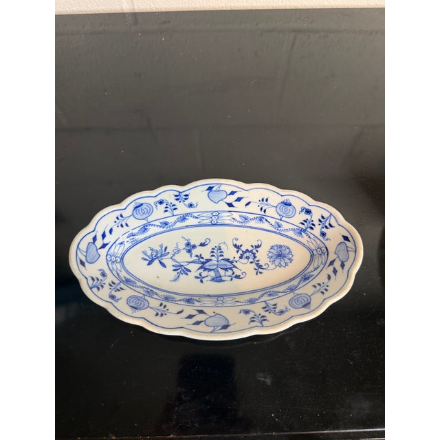 Ceramic Antique Meissen Small Blue Onion Patterned Oval Dish For Sale - Image 7 of 7
