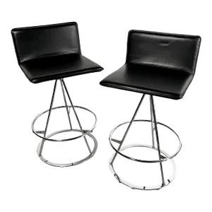 1980’s Italian Modern “Dania” High Bar Stools in Leather & Chrome by Salvati E Tresoldi for Saporiti Italia