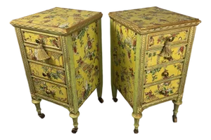 Early 20th Century Venetian Style Chartreuse Chinoiserie Cabinets / Nightstands - A Pair
