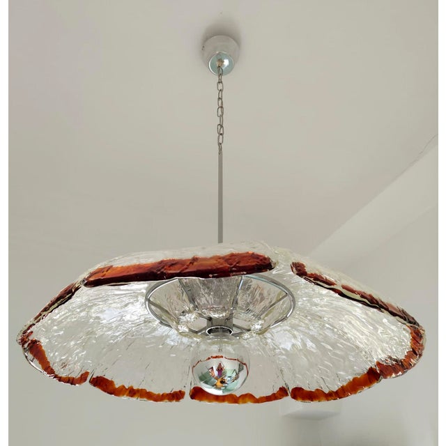 Beautiful murano glass chandelier tubular steel frame vintage, 1970s unbranded, italian production attributed to mazzega...