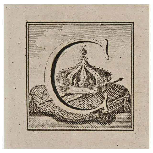 Luigi Vanvitelli, Letter of the Alphabet C, Etching, 18th Century For Sale