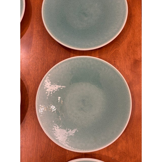 Ceramic Jars Cerámica France Tourron Aqua Elise Ceramic Dinner Plates, Set of 6 For Sale - Image 7 of 9