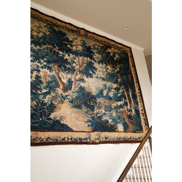 Rustic European Rare Massive 17th C. Verdue Tapestry For Sale - Image 3 of 14