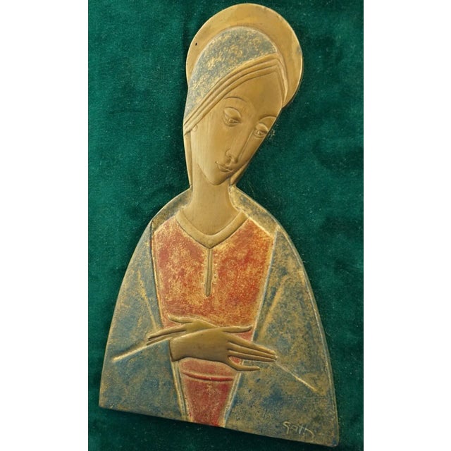 Metal 20th Century Gilded Bronze Plaque Sculpture Praying Madonna by Mario Gatti for Guido Reni, Italy, 1950s For Sale - Image 7 of 18
