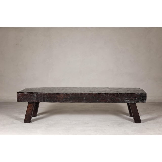 Rustic and Robust Coffee Table with Honeycomb Patterns and Dark Custom Finish For Sale In New York - Image 6 of 12