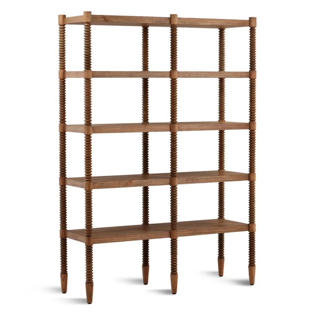 Striking Mindi wood bookcase which blends sculptural artistry with timeless functionality. Intricately carved turned...