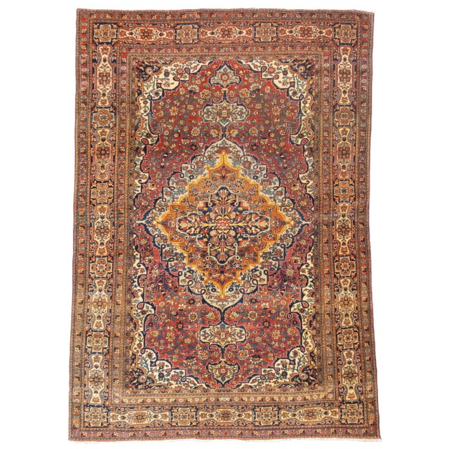 Antique Persian Mohtasham Kashan Rug 4'6'' X 6'6'' For Sale - Image 4 of 4
