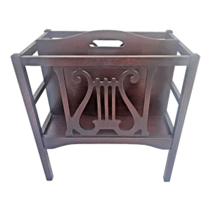 American 1950s Mahogany Harp Lyre Music Magazine Rack Stand / Canterbury
