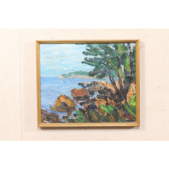 Mid 20th Century Scandinavian Coastal Landscape Oil Painting For Sale - Image 4 of 13