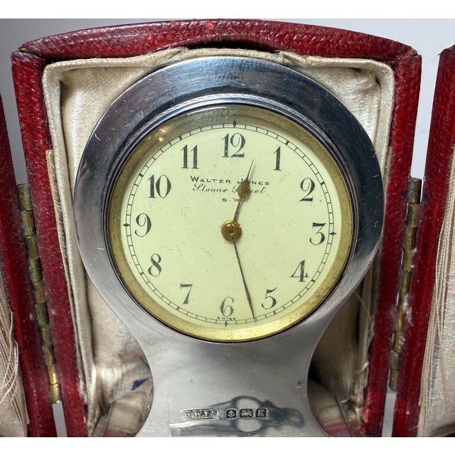 19th Century Working Antique Walter Jones Sterling Silver Hard Cased Travel Desk Clock For Sale - Image 5 of 11