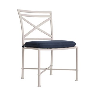 Brown Jordan Venetian Side Chair, Dove frame with Fusion Neptune fabric For Sale