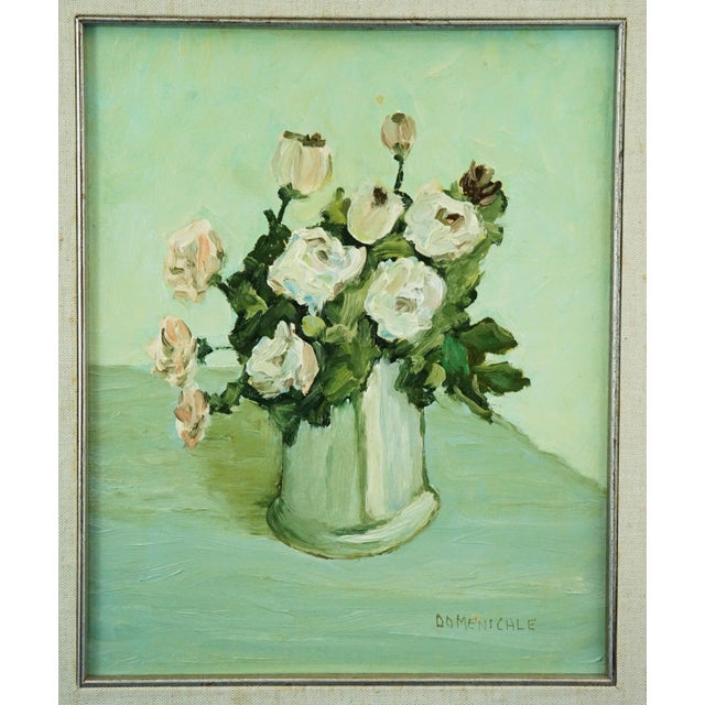 Delightful oil painting on canvas board, depicting a still life, specifically a vase with flowers, dating back to around...