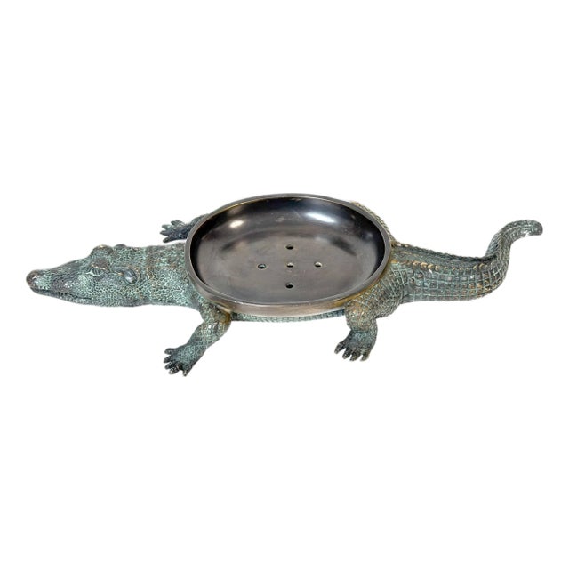 Large Cast & Patinated Bronze Alligator Soap Dish/ Vide-Poche For Sale