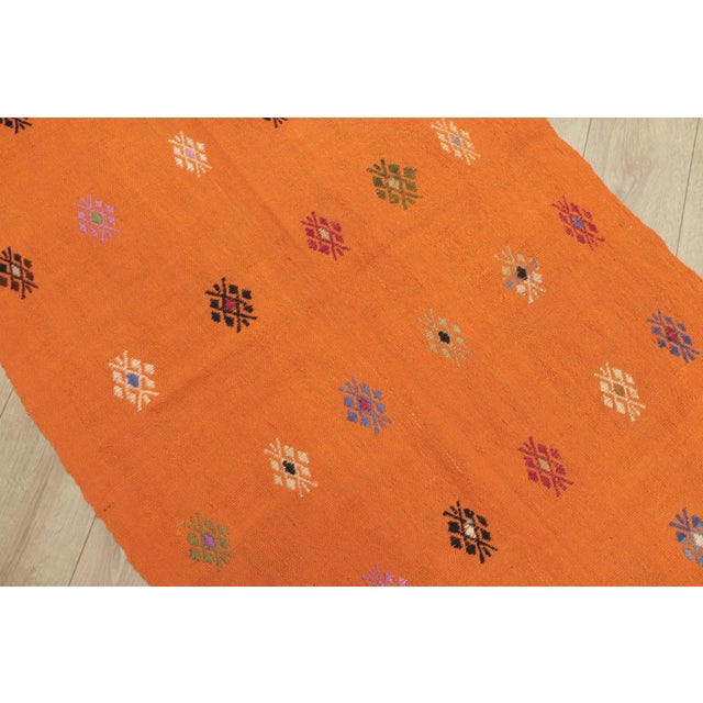 1960s Traditional Hand Knotted Orange Floral Kilim Rug For Sale - Image 9 of 13