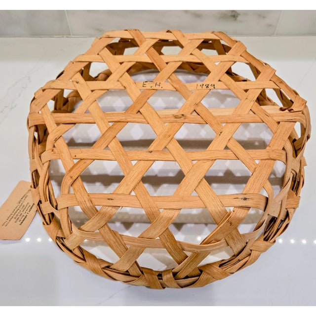 Brown 1989 Handcrafted White Oak Lattice Basket by Ernest J. Henning For Sale - Image 8 of 10