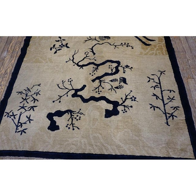 Textile 1920s Ivory Scenic Bird of Paradise Antique Chinese Bat Cloud Band Peking Rug For Sale - Image 7 of 11