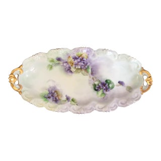 Antique Handpainted Forget-Me-Nots Relish Dish by Count Thun Porcelain Factory For Sale