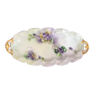 Antique Handpainted Forget-Me-Nots Relish Dish by Count Thun Porcelain Factory