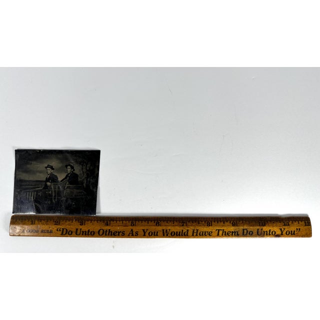 Metal Antique Tintype Photo: Two Men in Prop Car, 19th Century 1/6 Plate For Sale - Image 7 of 8