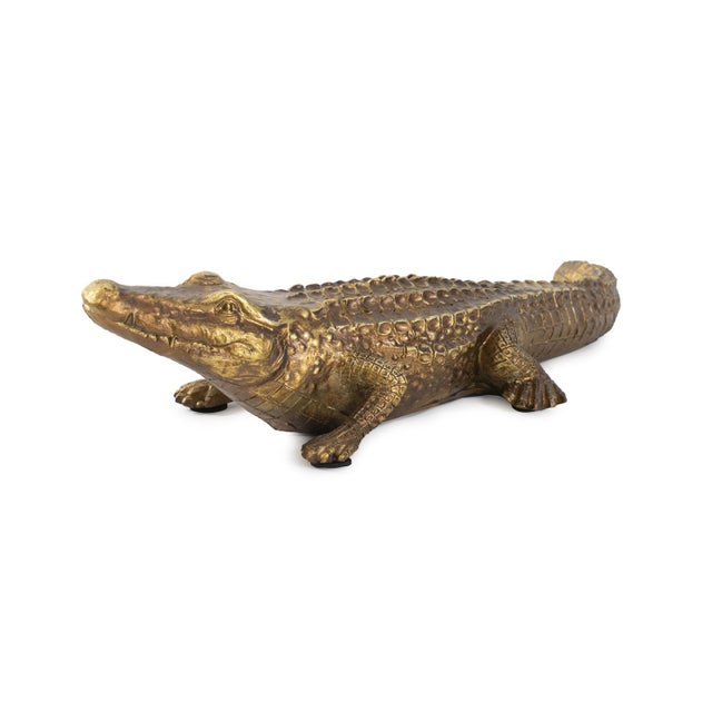 2020s Antiqued Gold Crocodile Sculpture For Sale - Image 5 of 11
