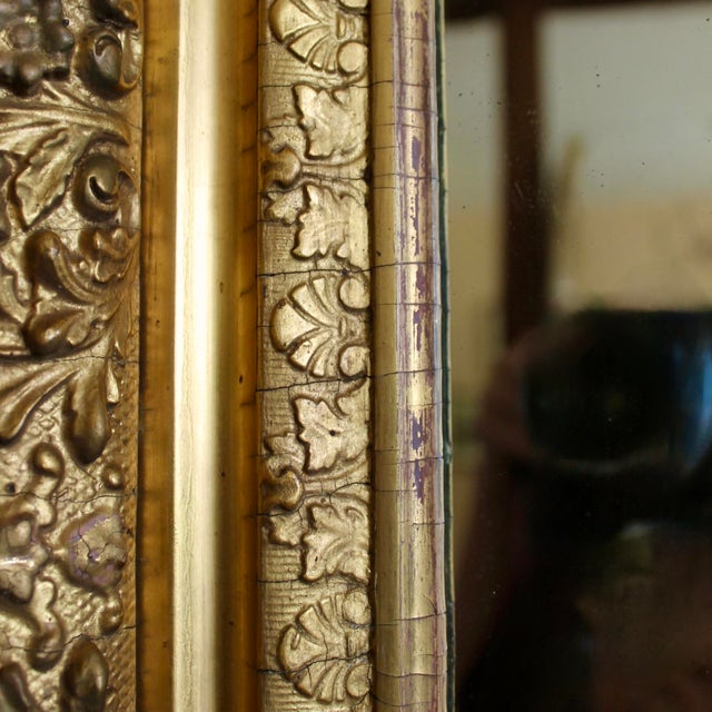Wood Antique English Gilt Wood Rectangular Mirror For Sale - Image 7 of 9