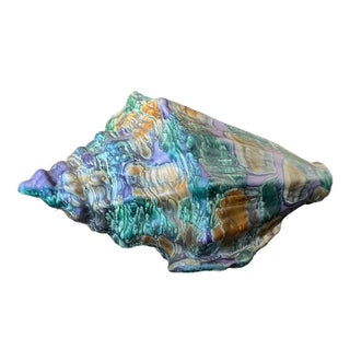 Vintage Iridescent Ceramic Conch Shell For Sale