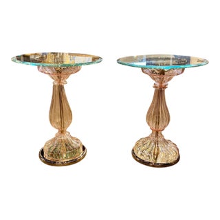 Pair of Murano Pink Glass Side Tables For Sale