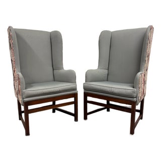 Vintage Georgian Style Transitional Style High Back Wingback Accent Chairs For Sale