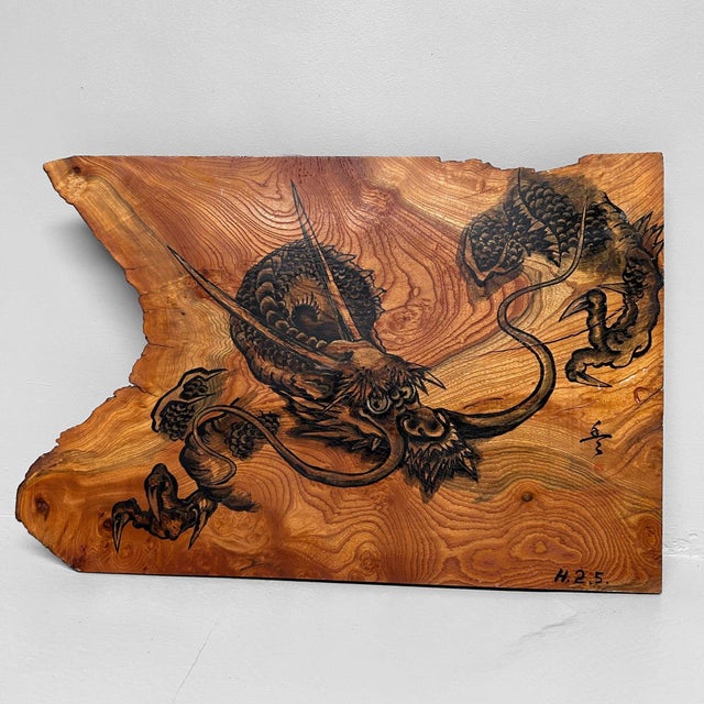Japanese Wooden Wall Art with Dragon Painting, 1990s For Sale - Image 14 of 14