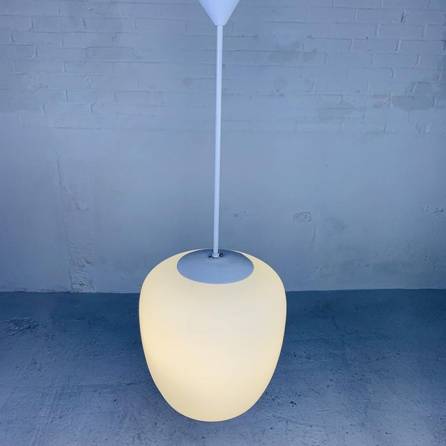 Vintage School Hanging Lamp with White Opaline Glass Shade, 1950s For Sale - Image 6 of 17