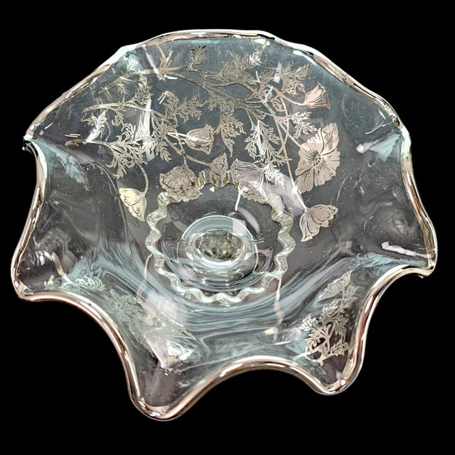 Silver City Pedestal Glass Vase Fluted Ruffled Edge For Sale - Image 10 of 12