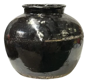 Vintage Earthy Rustic Black Village Rural Pottery Ceramic Pot Vase