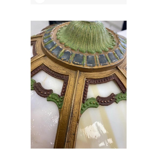 Antique Art Nouveau 8-Panel Slag Glass Lamp Shade . Antique 8-Panel Slag Glass Lamp Shade - Art Nouveau / Arts & Crafts Style. For Sale In Miami - Image 6 of 12