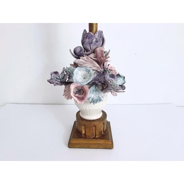 Mid 20th Century Italian Capodimonte Bouquet Lamp & Shade For Sale - Image 12 of 18
