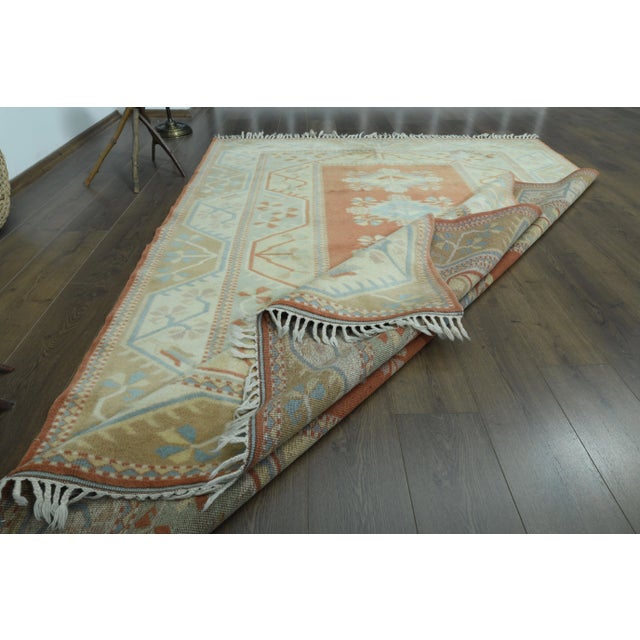 1970s 1970s Vintage Turkish Oushak Handmade Wool Cotton Orange Area Rug For Sale - Image 5 of 11