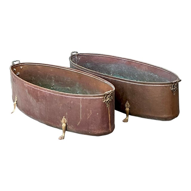 Vintage Regency Monumental Copper Jardiniere - A Pair For Sale