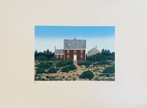 Ted Jeremenko, Large Silkscreen Serigraph of A House in Dunes, Americana Folk Art, c.1985