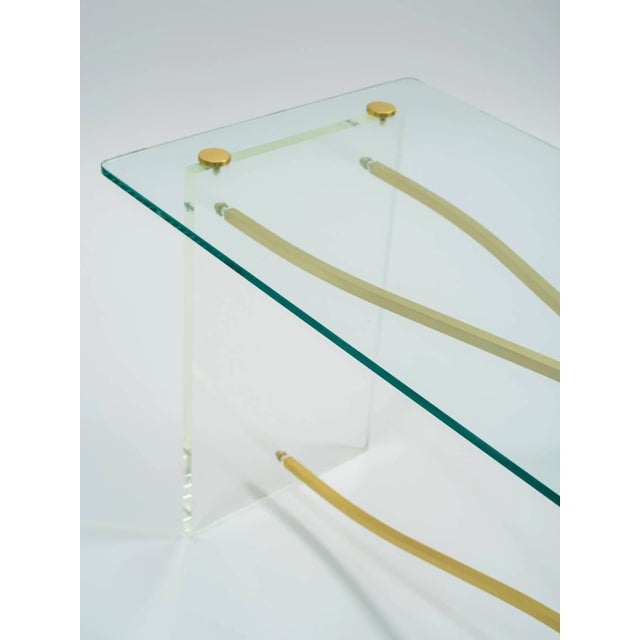 Metal Lucite and Brass Glass Top Side Tables For Sale - Image 7 of 11