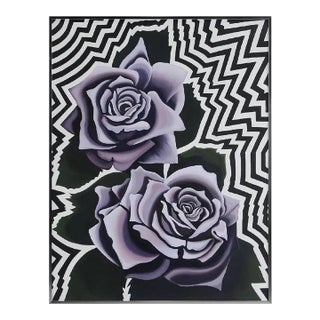 Lowell Nesbitt, Two Violet Roses 1974, Op Art Floral Oil on Canvas Painting For Sale