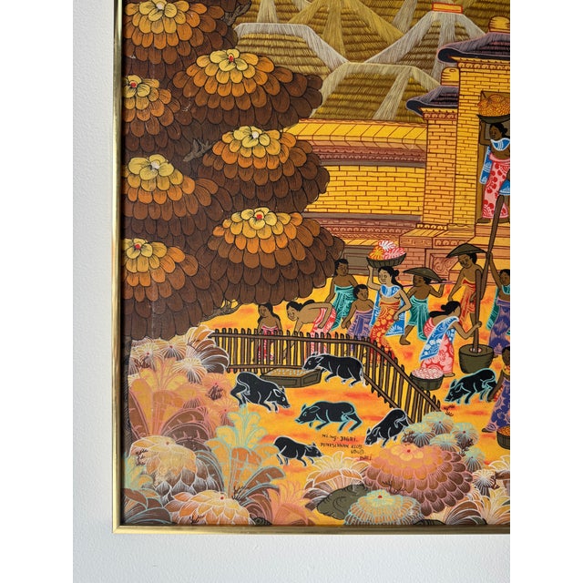 Metal Vintage Bali Folk Art “Niwg Jagri Peneslanan Klod Ubud Bali” Oil on Canvas Painting – Framed For Sale - Image 7 of 13