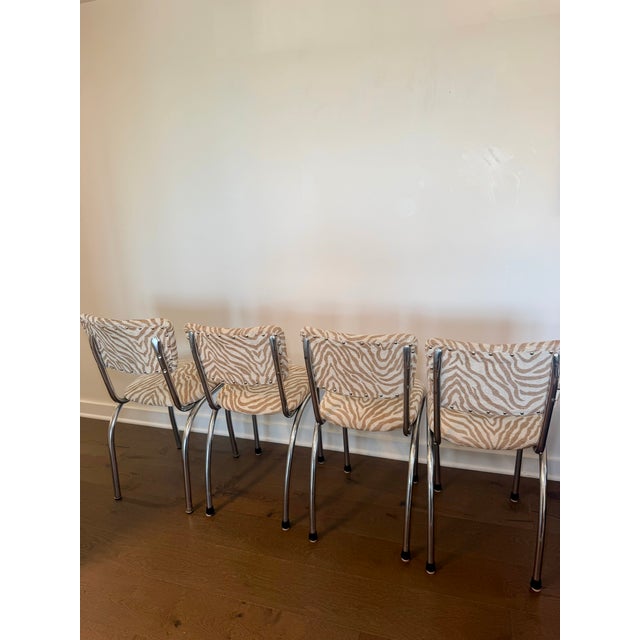 Chrome Set of 4 Vintage Chrome Dinette Chairs – Tan & Cream Tiger Chenille For Sale - Image 8 of 8