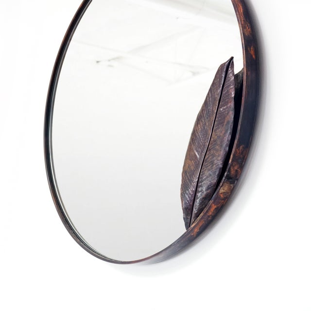Metal Copper Leaf Round Mirror Wall Mirror Copper For Sale - Image 7 of 7
