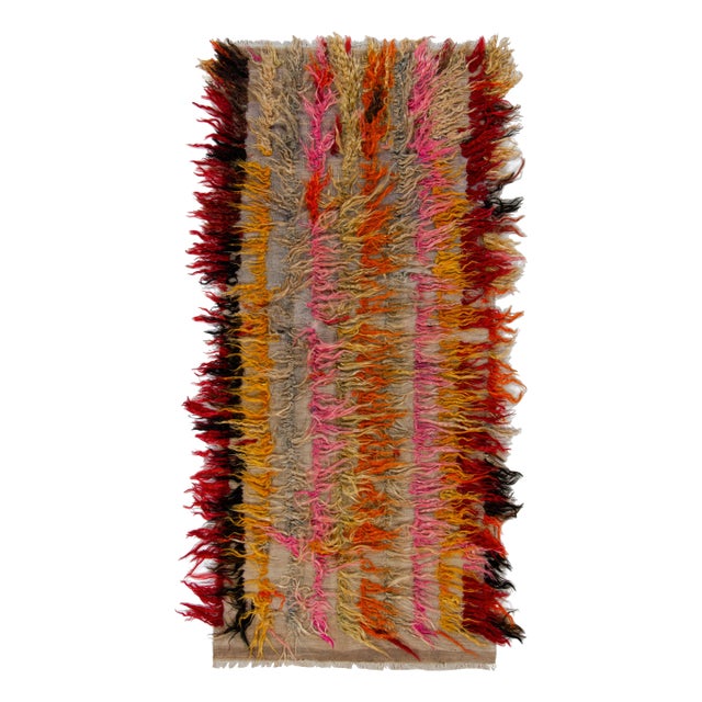 Vintage Tulu Shag Runner in Beige, Multicolor High-Low Pile Stripes For Sale