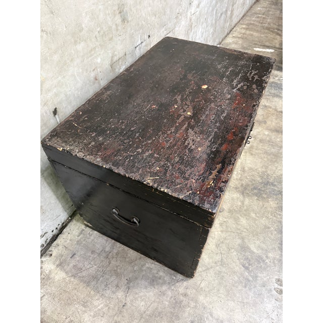 Black Antique Chinese Opera Trunk Hand Painted Wedding Chest Floral Motif For Sale - Image 8 of 17